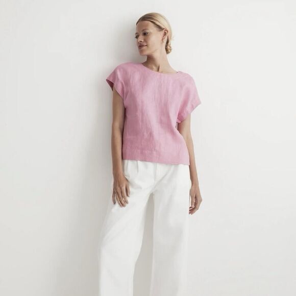 Madewell 100% Linen Square Back Crew Neck Top Retro Pink Women's Size XS - Picture 7 of 8
